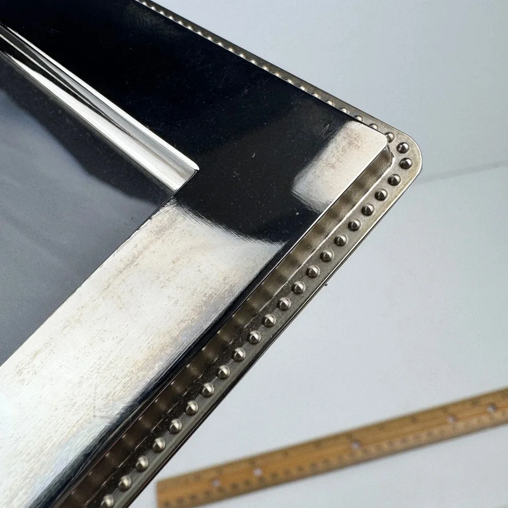 Vtg 5x7in Metal Silver Heavy Tabletop Wall Picture Photo Frame Beaded Edge READ